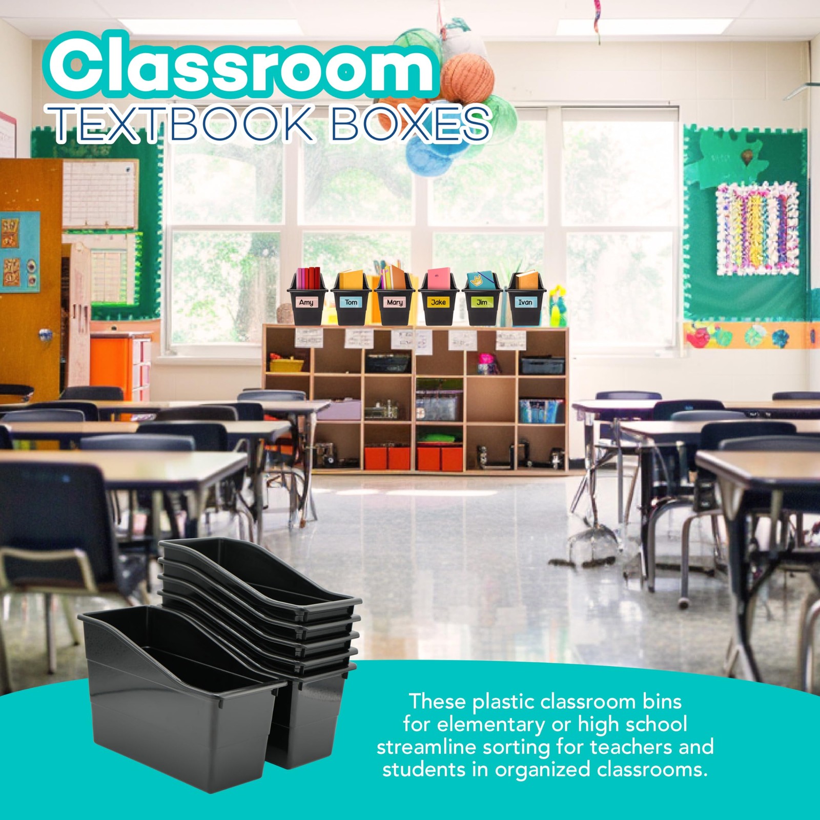 6 Durable Book and Binder Holder, Files Book Bins for Classroom, Plastic Vert…