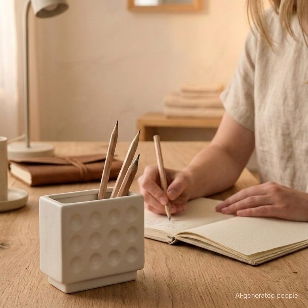 Abstract Square Face Pen Holder, Modern and Minimalistic Desk Accessories (Ma…