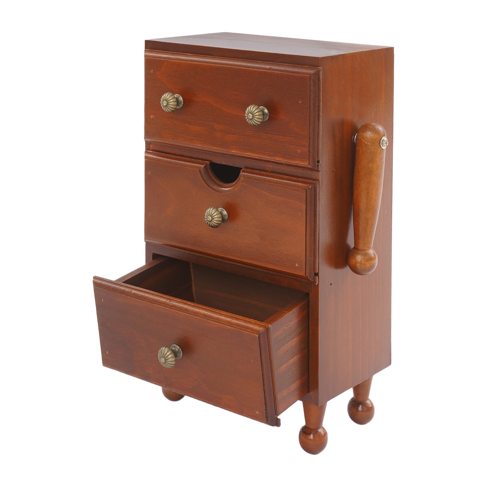 Premium Pine Wooden 3 Drawer Storage Cabinet Retro Brown Home & Office Decor