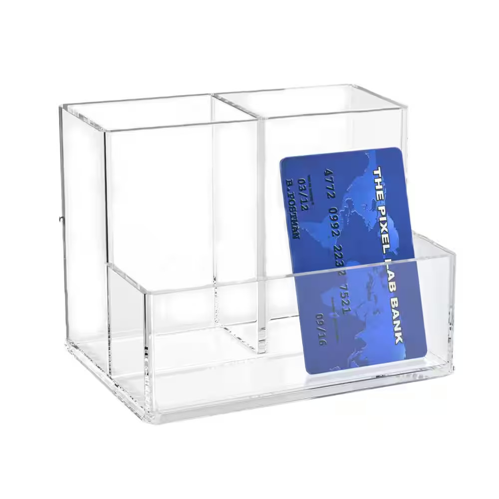 3.5 In. Clear Acrylic Pen Holder W 3 Compartments, Compact Desk Organizer Statio