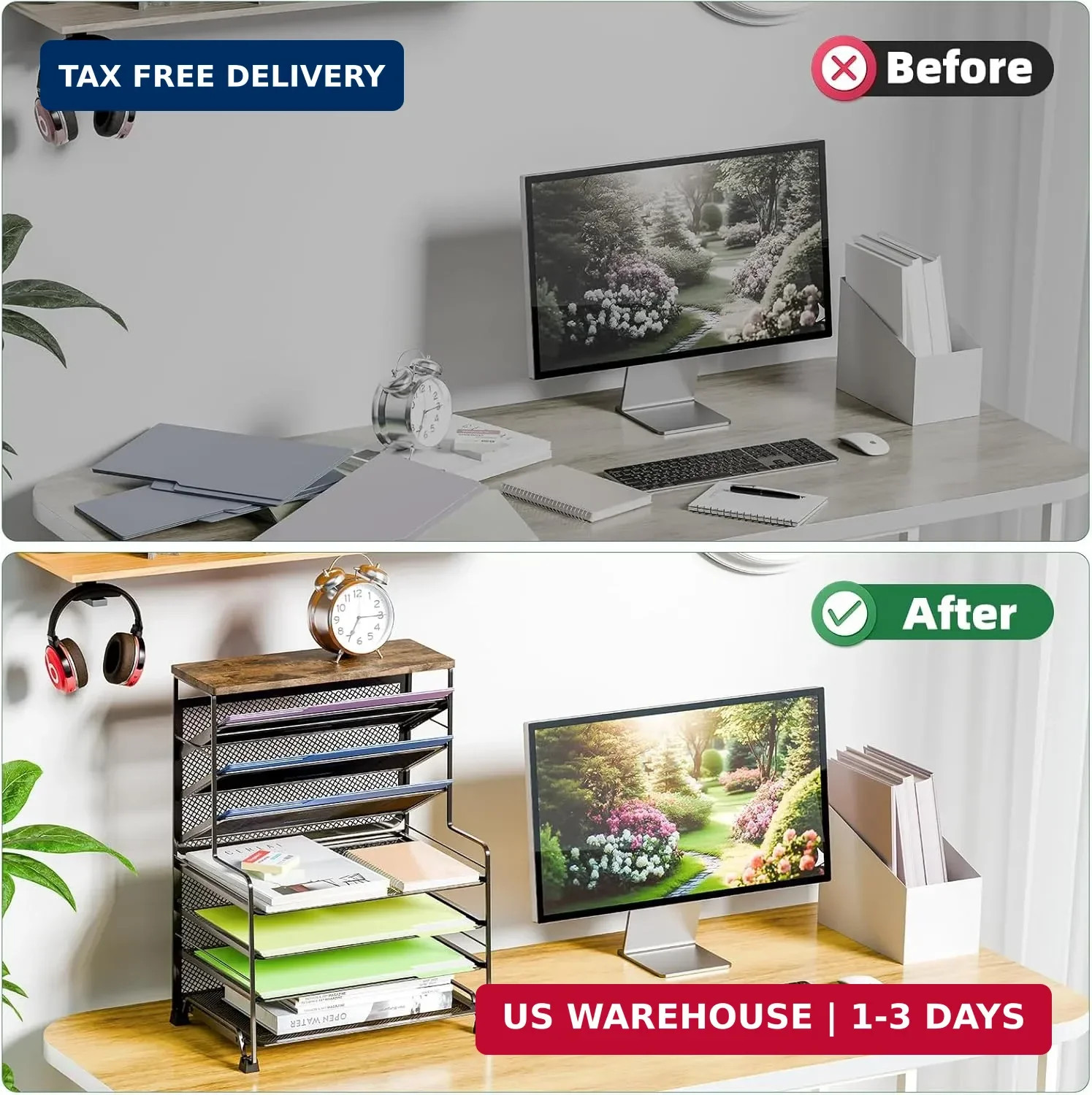 Simple Trending 8-Tier Desk File Organizer for Office, Home or School, Black