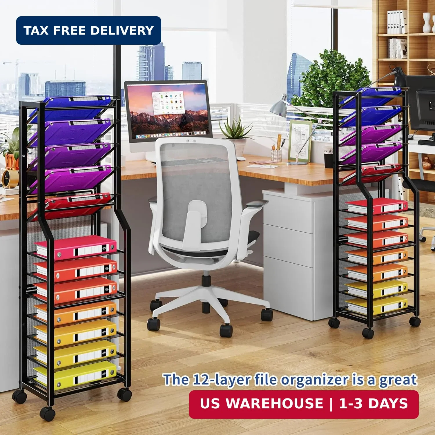Simple Trending 12 Tier Rolling File Cart, Desk File Organizer with Sliding Tray