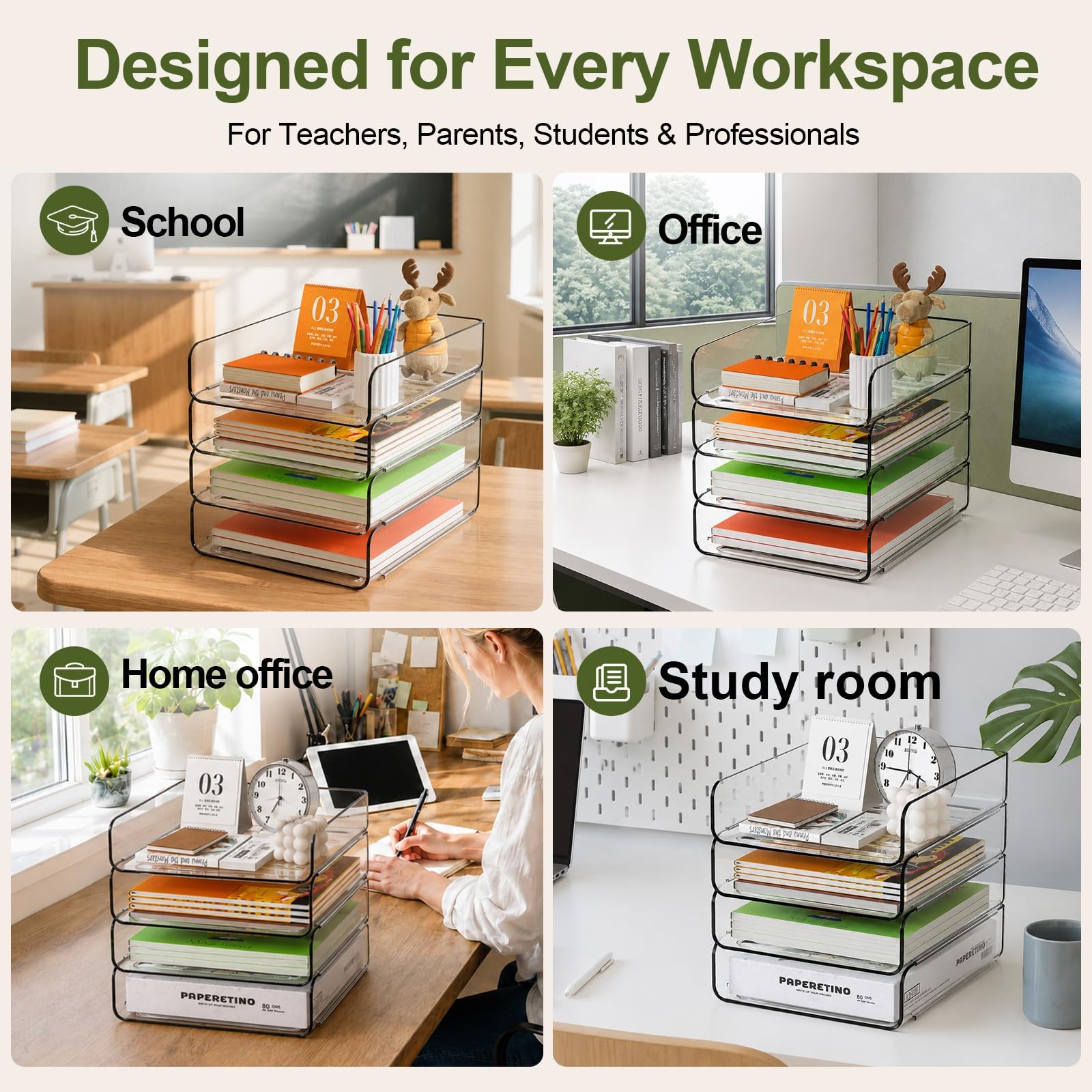 4-Tier Acrylic Paper Tray Organizer, Clear Stackable Desk File Organizer for …