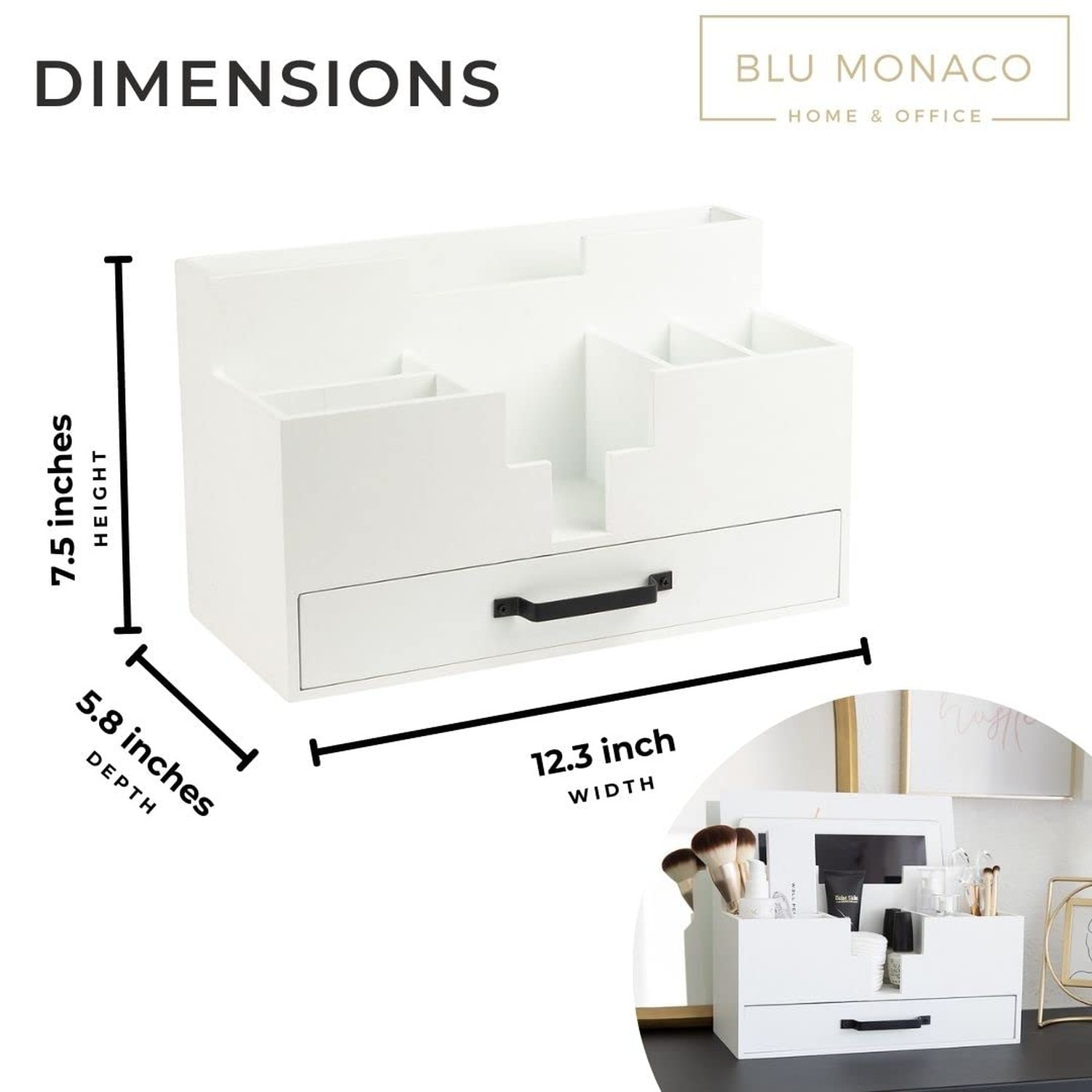 BLU MONACO White Wood Desk Organizer with Drawer – Home Office Accessories fo…