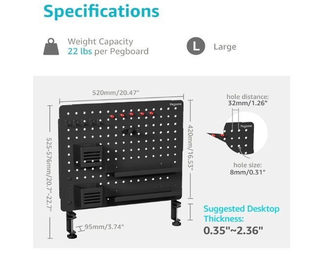 Large Clamp-on Desk Pegboard, Desk Organizer for Office Gaming Home, Magnetic