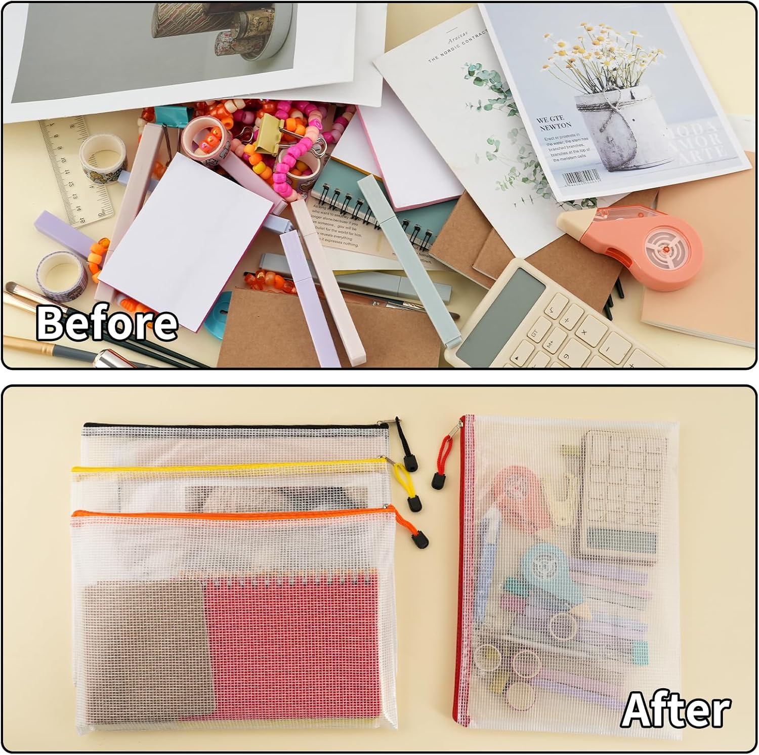 72pcs Zipper Pouches A4 Size 12 Colorful Storage Bags for School Office Supplies
