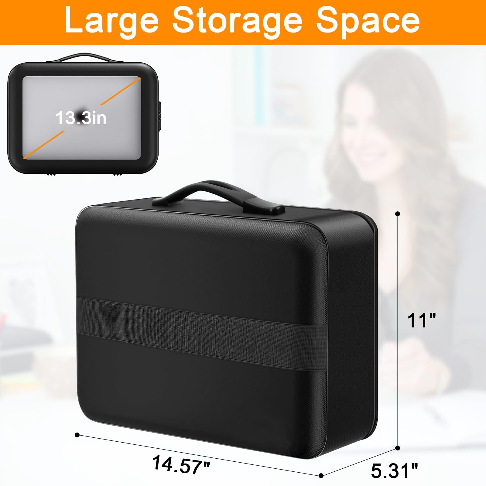 Fireproof Document Box with Lock – 5200°F Fire 898.2 cubic inches, Black