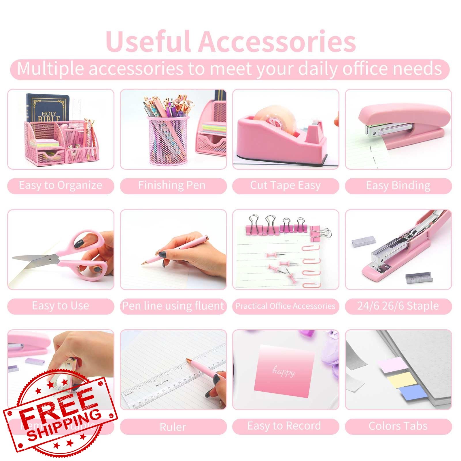 Shellvcase Pink Desk Organizer Set 12pcs