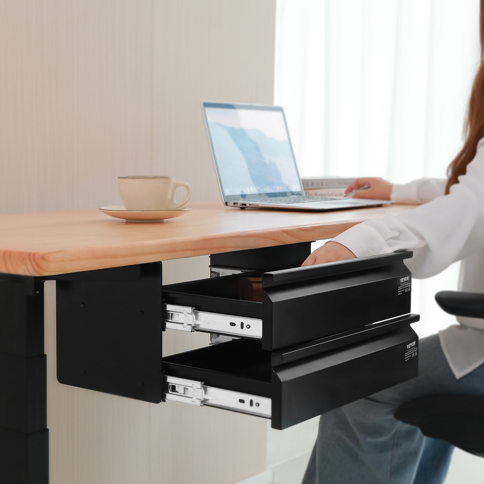 2 Drawer 16″ Under Desk Drawer Organizer Slide-out Drawer Space Saver Office