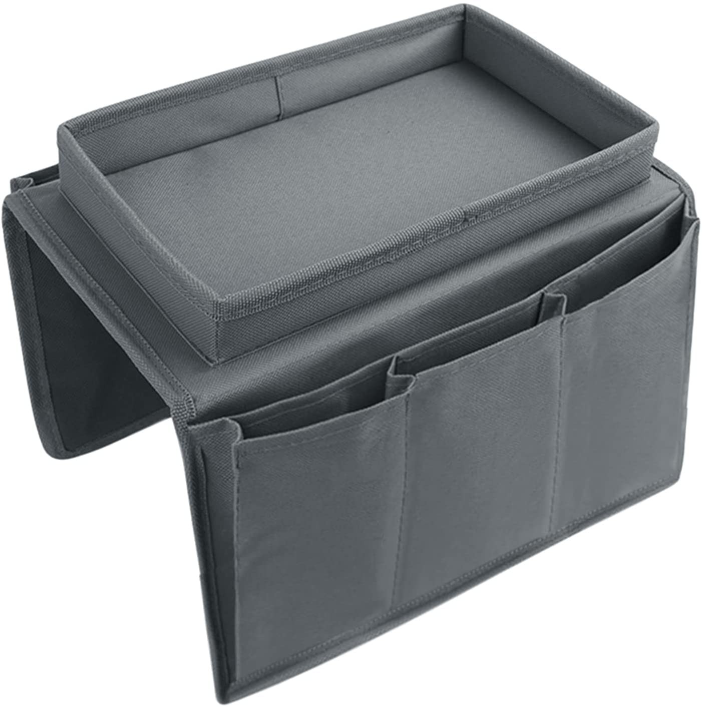 Sofa Armrest Organizer with Top Tray for Couch Recliner, 5 Pockets TV Grey