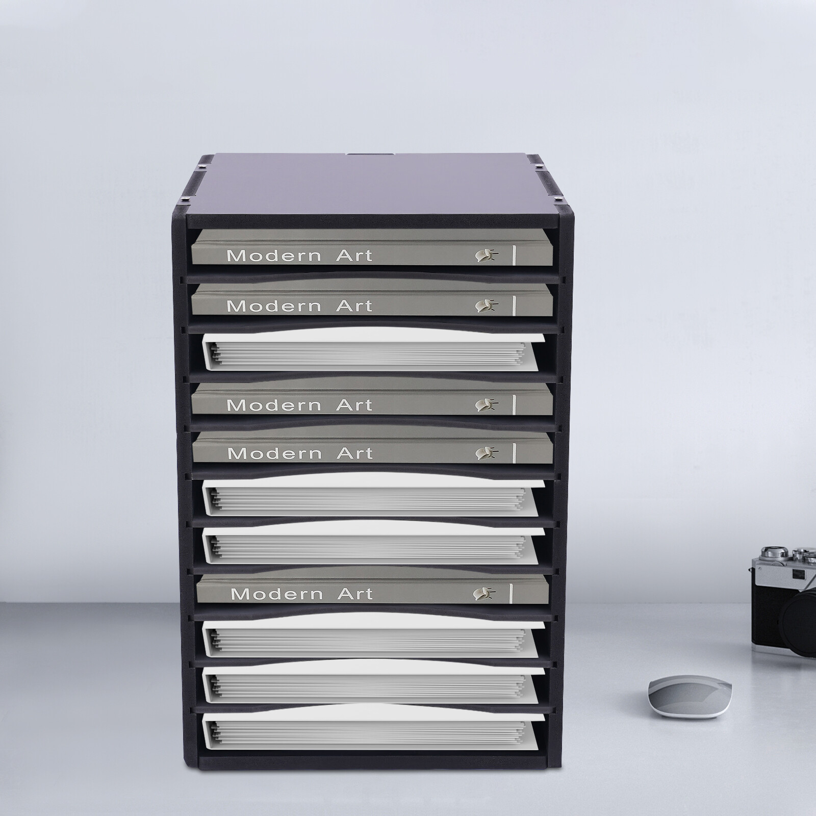 Vertical Desktop Organizer, 11 Compartment, Black, Letter-size Shelves