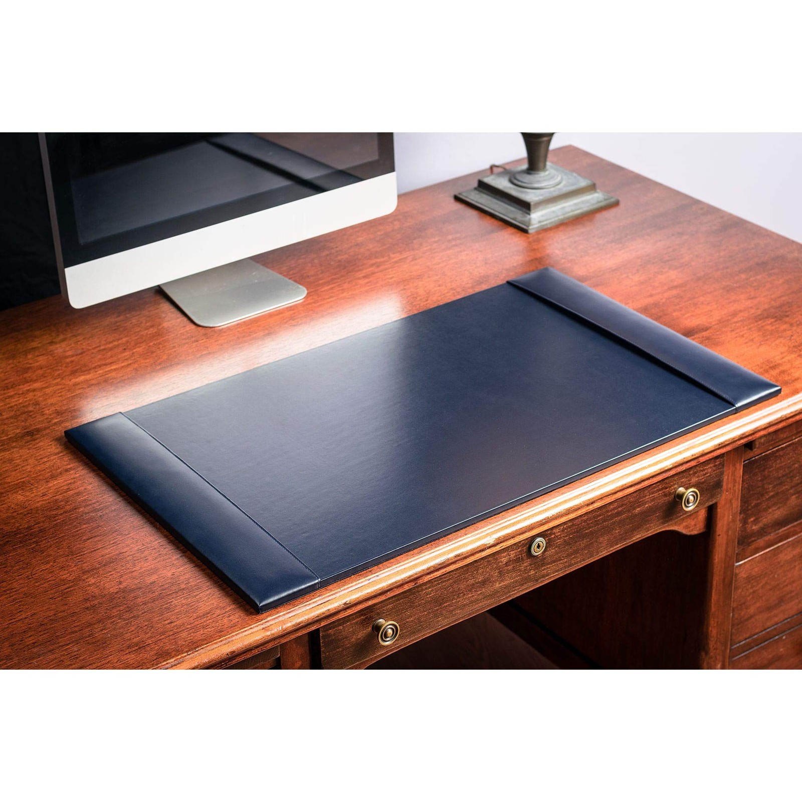 DACASSO Bonded Leather Desk Pad with Side Rails – Luxury 18″ x 30″, Navy Blue
