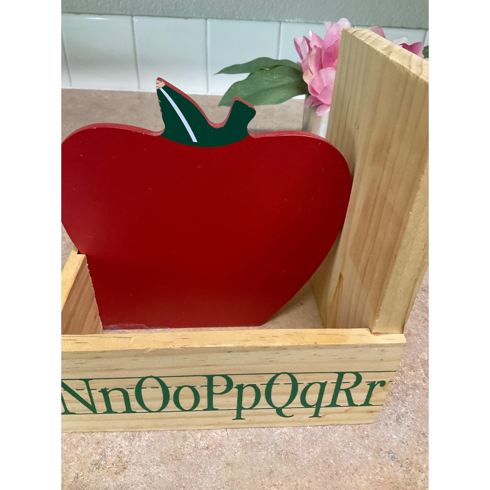 Vintage Wooden Apple Alphabet Teacher Desk Organizer Crate Schoolhouse Decor