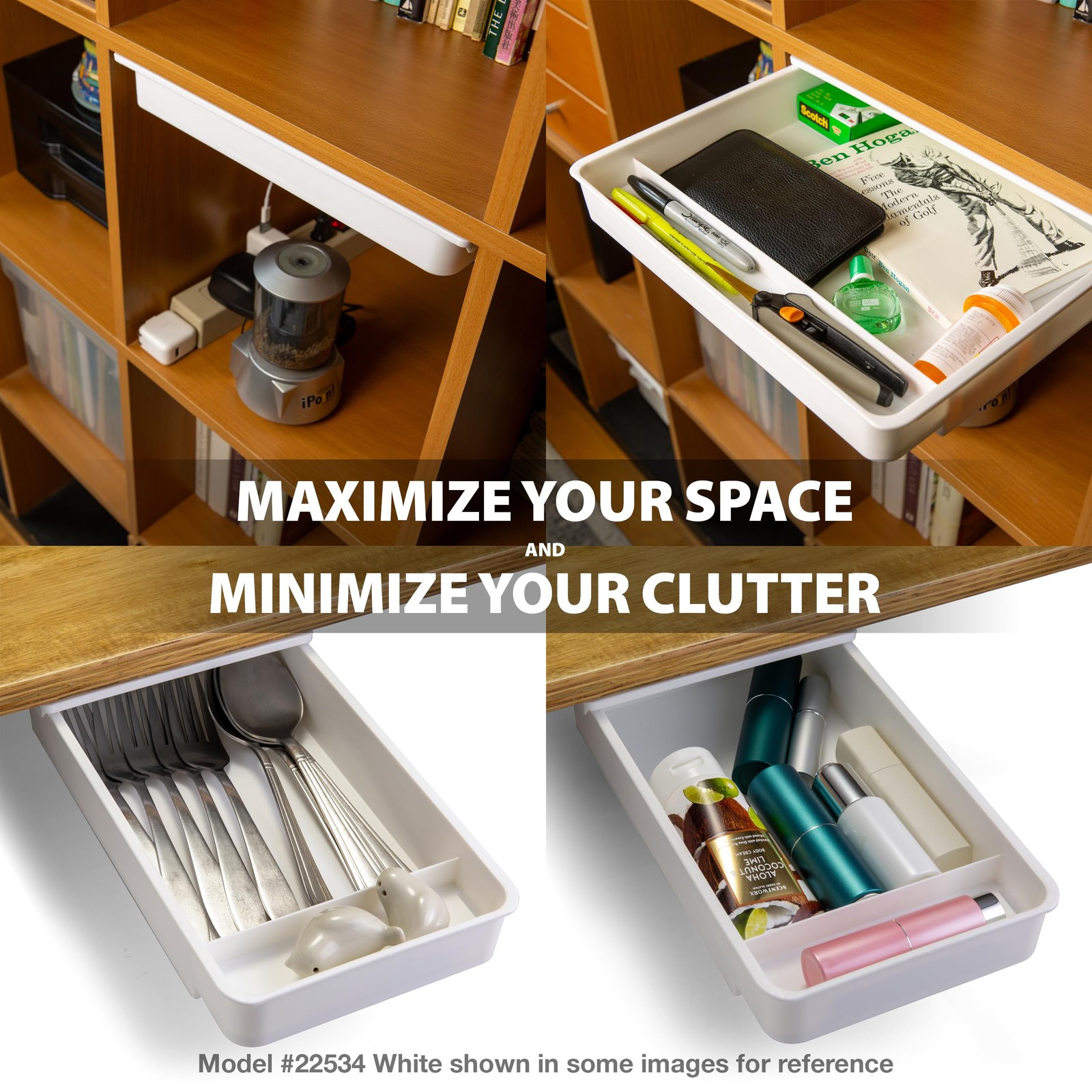 Medium Self-Adhesive Under Desk Drawer White 6″ x 10.75″ x 1.875″ 22534