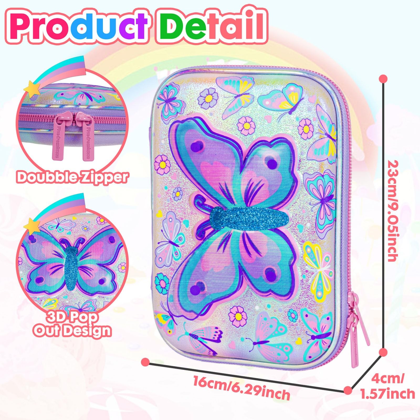 Butterfly Pencil Case Stationery Set for Girls, 3D EVA Big Capacity Cute Penc…
