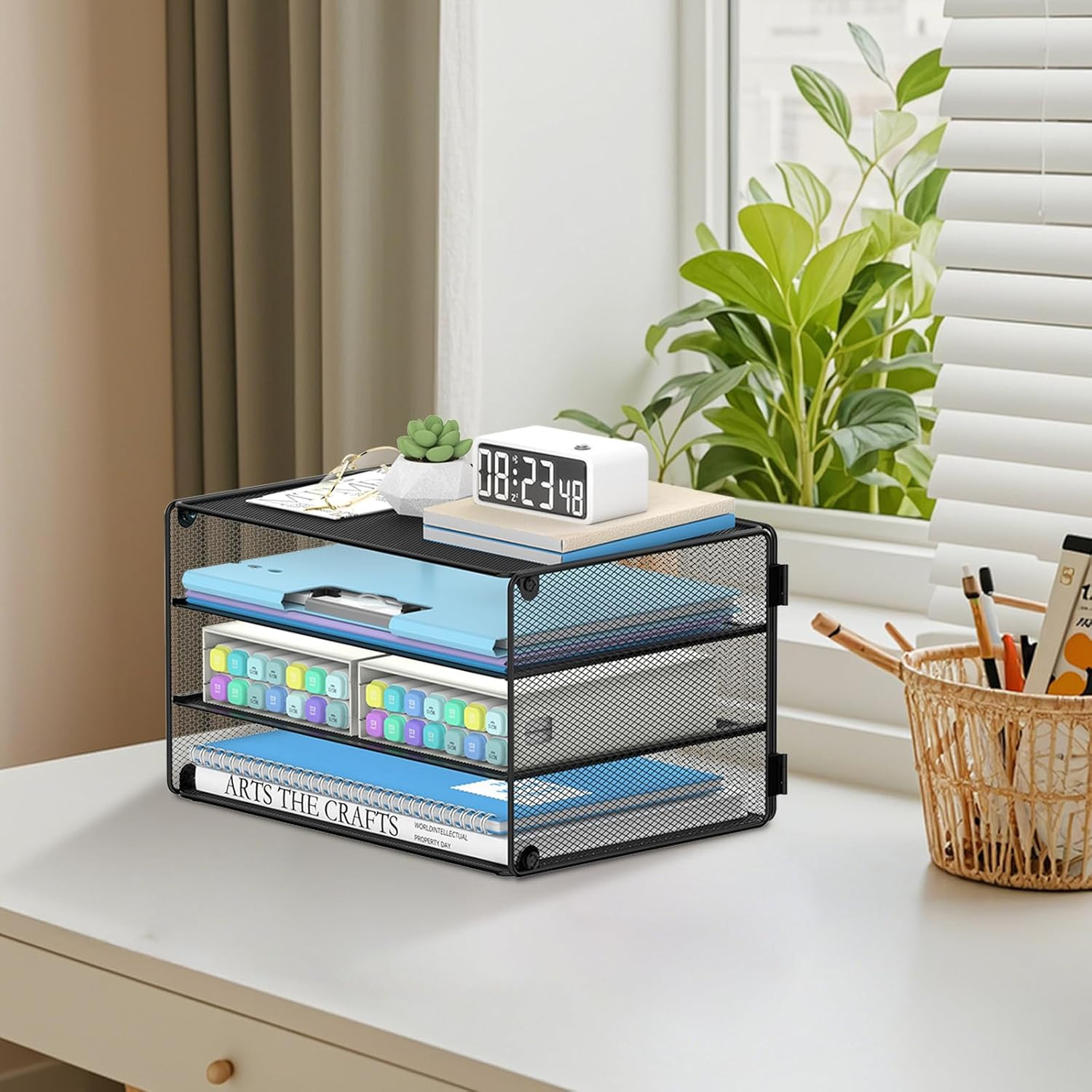 3 Tier Letter Tray Paper Organizer for Desk, Mesh Metal Desk File Organizer with