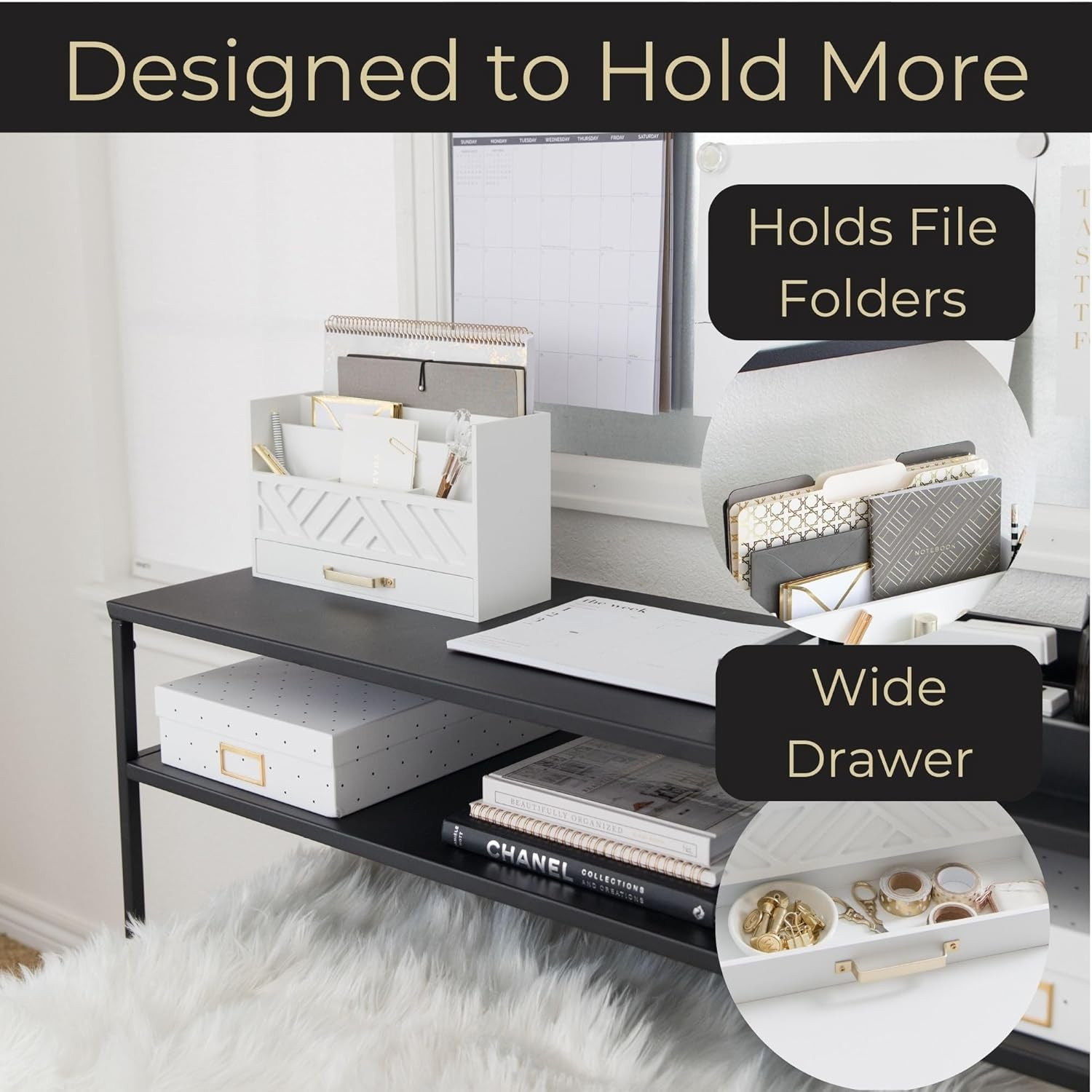 | White Wooden Mail Organizer with Drawer & Gold Handle | Mail Sorter Organizer
