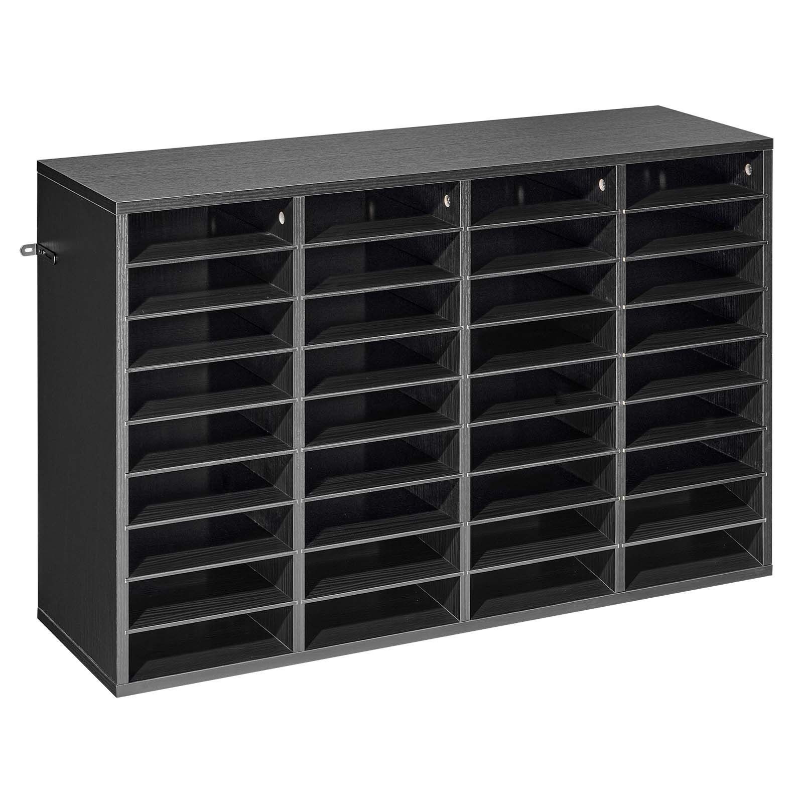 Countertop File Sorter: 36 Compartments, Wooden Finish, Detachable Shelf Design