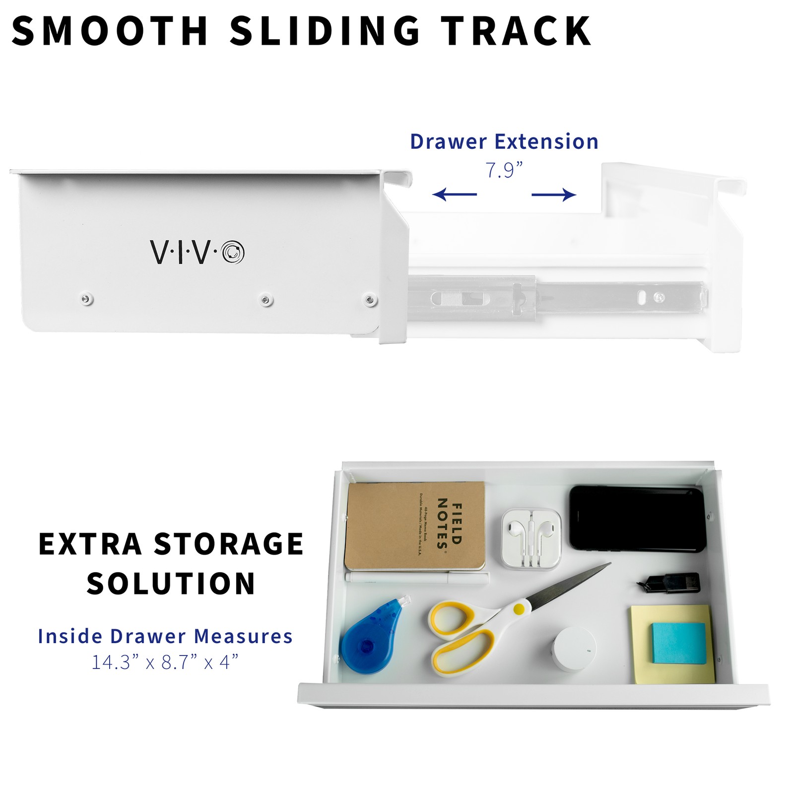 VIVO White Space Saving 16″ Pull Out Under Desk Storage Drawer without Shell