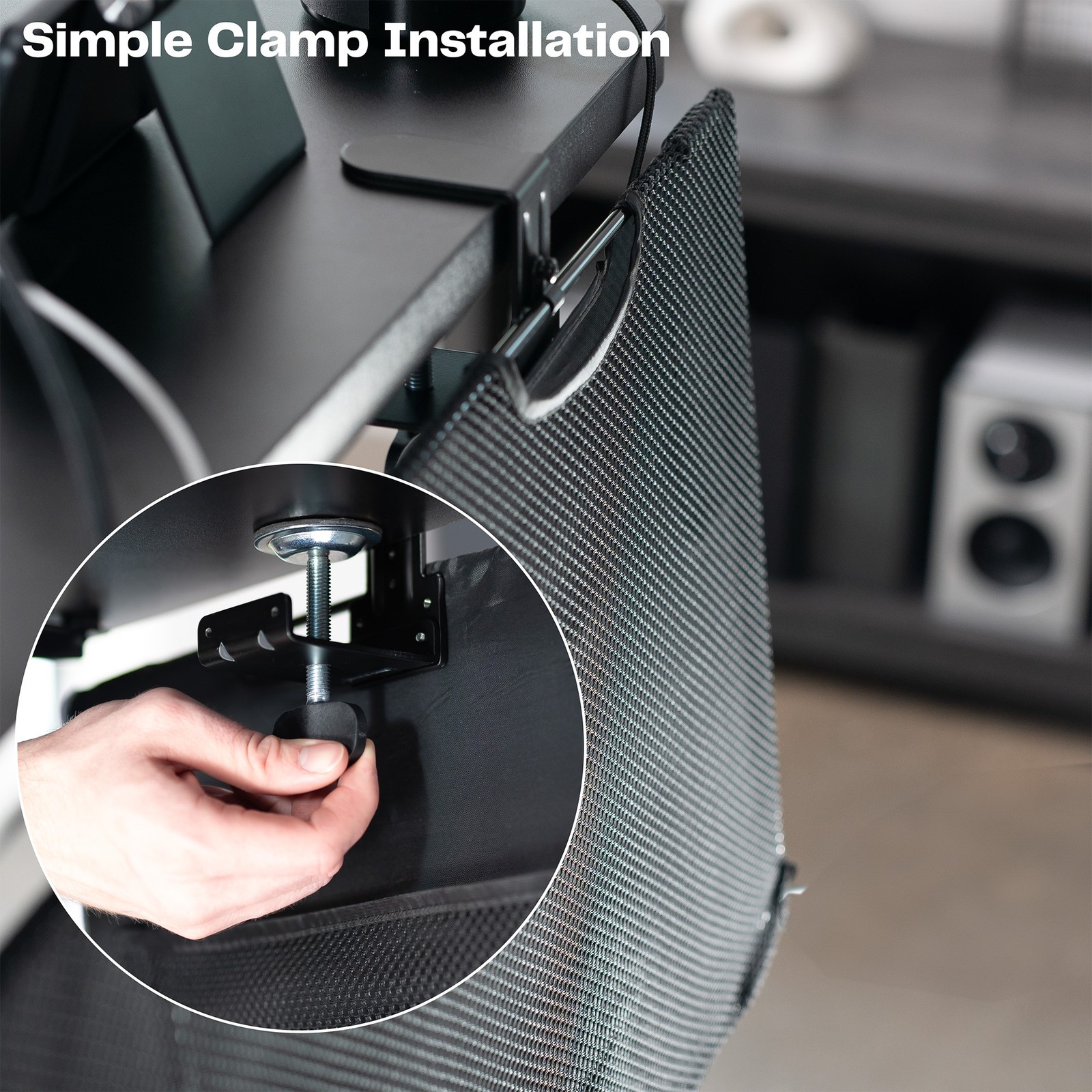 VIVO Black Clamp-on 60″ Privacy & Cable Management Sleeve Panel Kit for Desk
