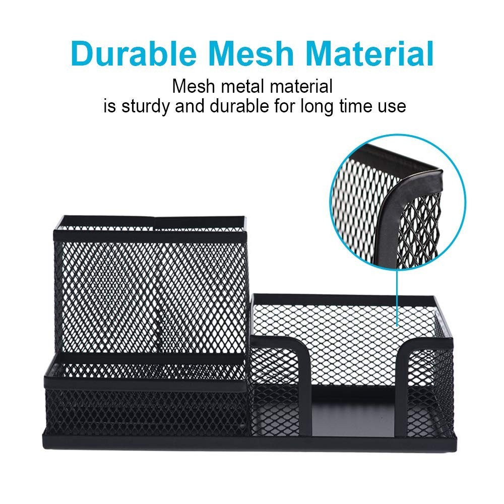 2-Piece Mesh Metal Desk Organizer Set – Pen Cup & Sticky Notes Holder, Black