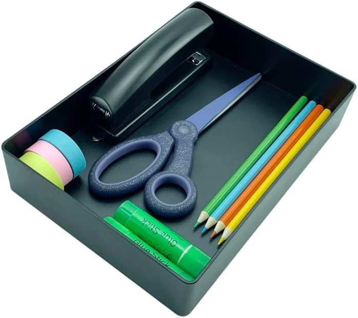 Basics Plastic Desk Organizer Accessory Tray 9.4×6.7×2 Inches Black New