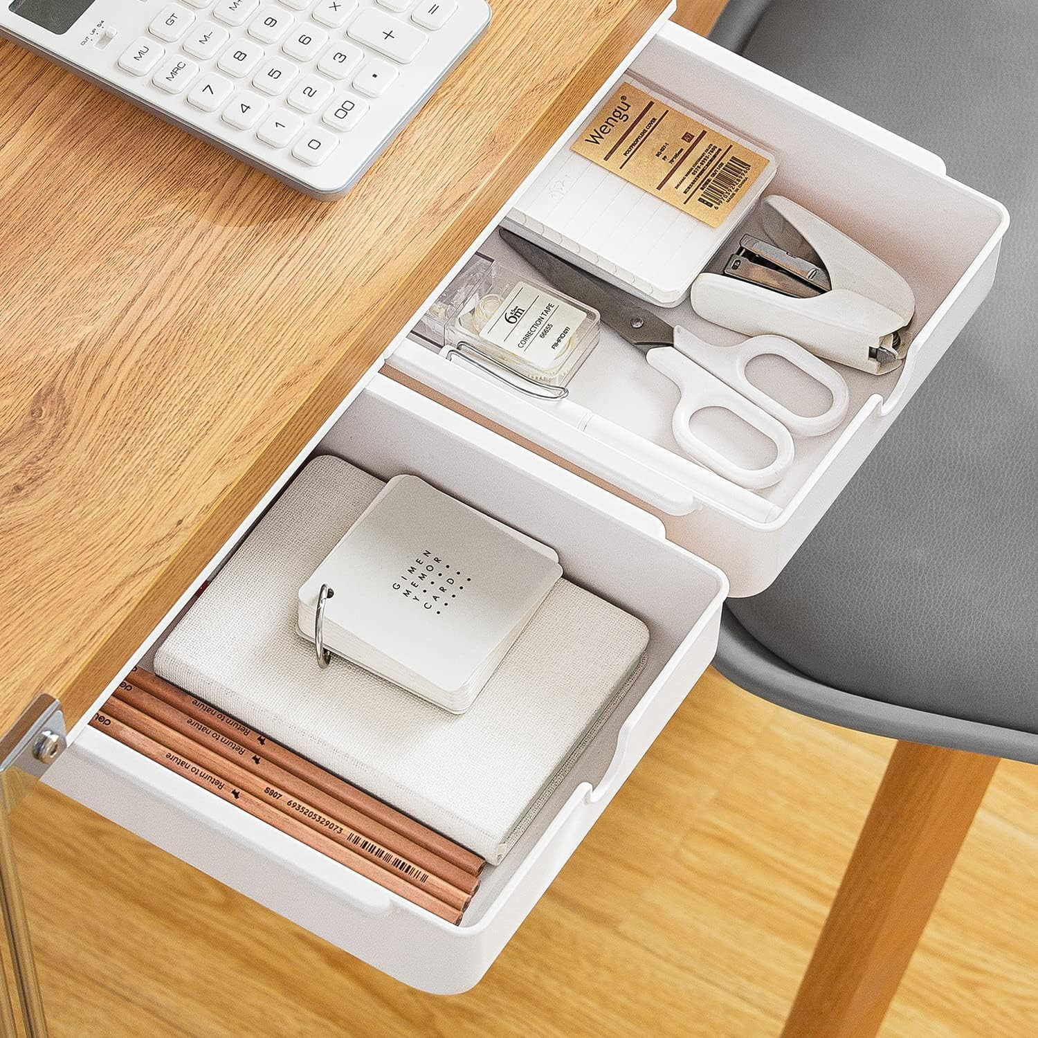 2 Pack Self-Adhesive Under Desk Drawer Organizer for Home Office Storage