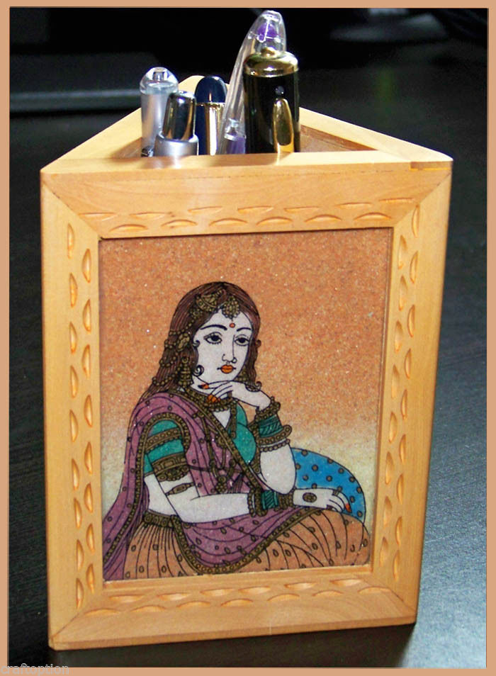 THREE GEMSTONE PAINTING ON A TRIANGLE PEN PENCIL HOLDER/STAND FROM INDIA!!