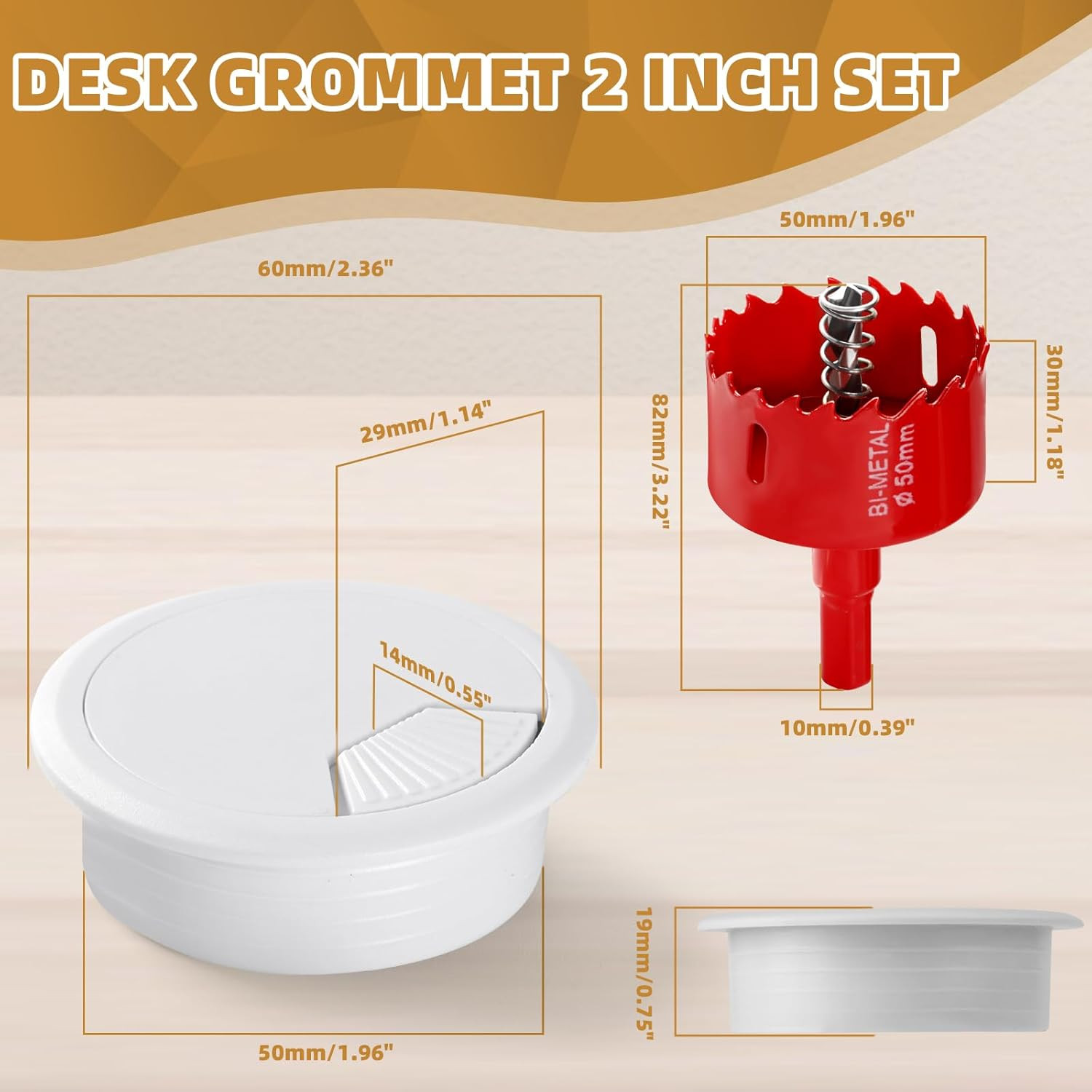Desk Grommet 2 Inch (50 Mm) 10 Pieces, Desk Hole Cover for Cables White, ABS Pla