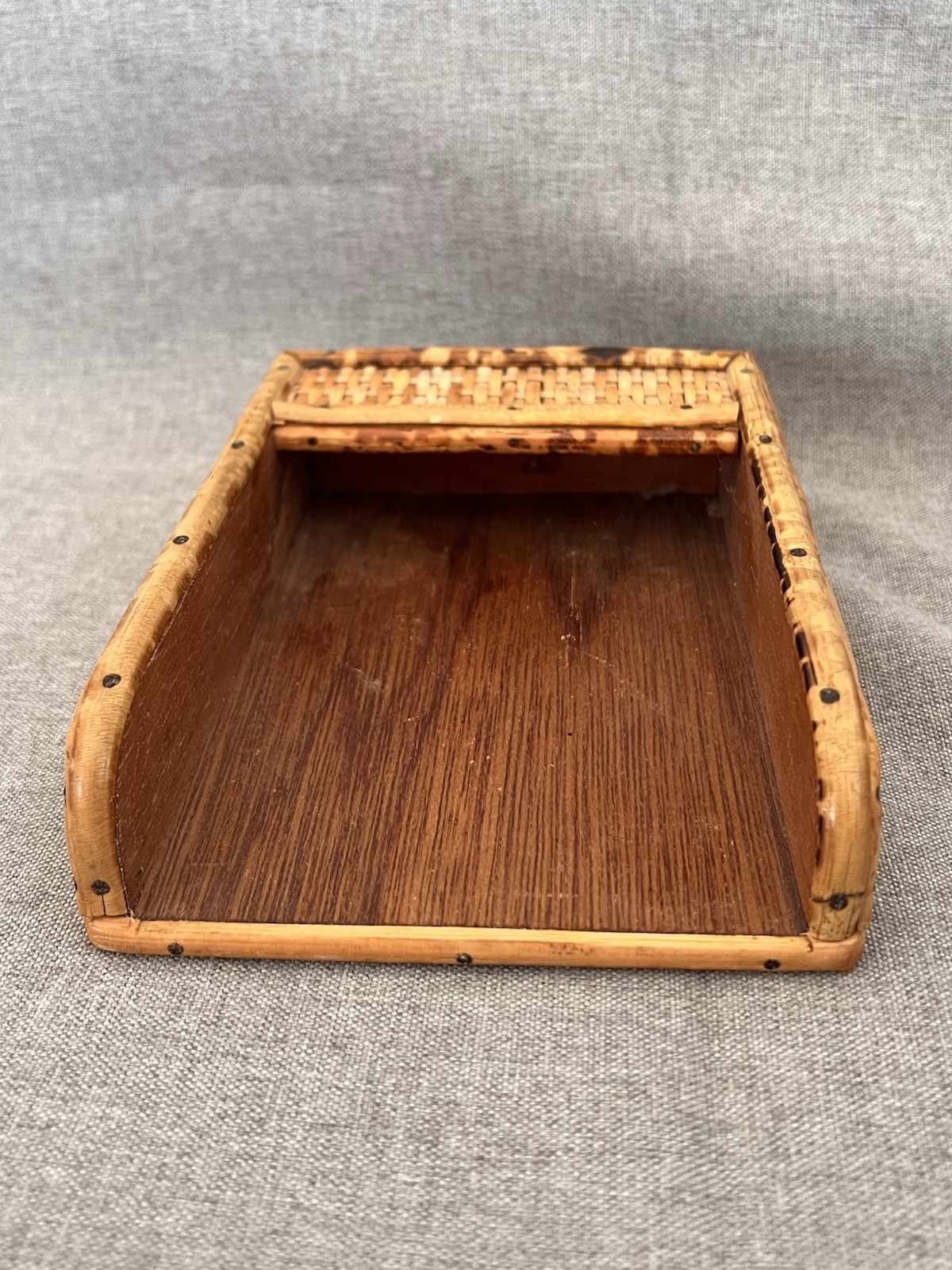 VTG Bamboo Rattan Wicker Desk Organizer Mail Holder Letter Sorter Boho Coastal