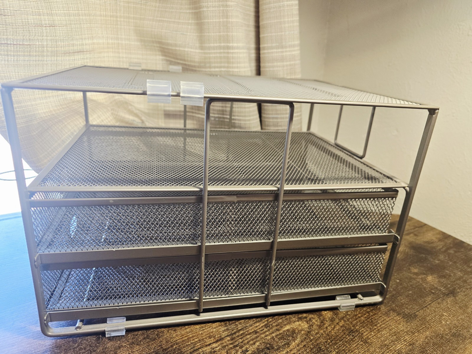 Metal Mesh Desk Organizer Gray Coating Two Sliding Pull Out Drawers .