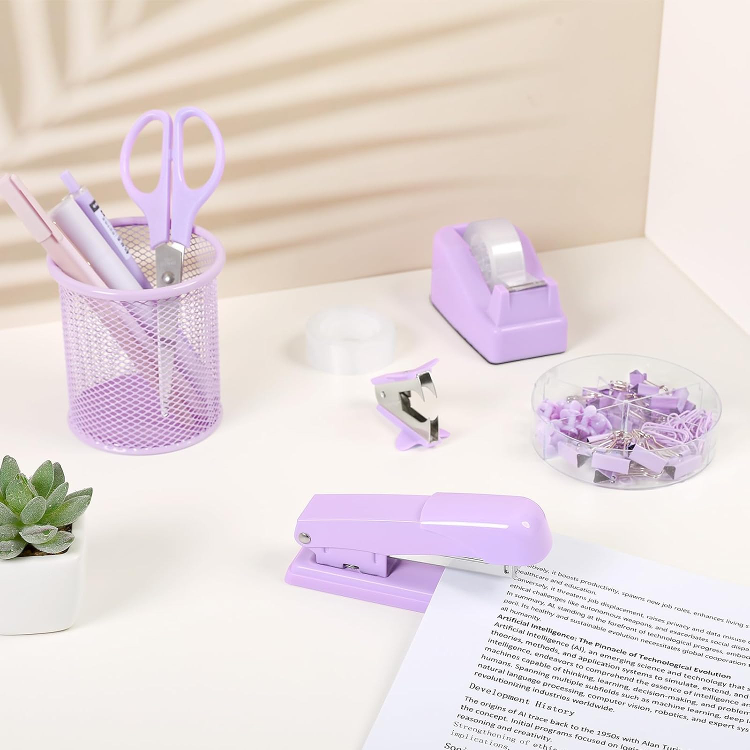 Purple Desk Accessories, Purple Office Supplies Set, Stapler, Tape Dispenser,…