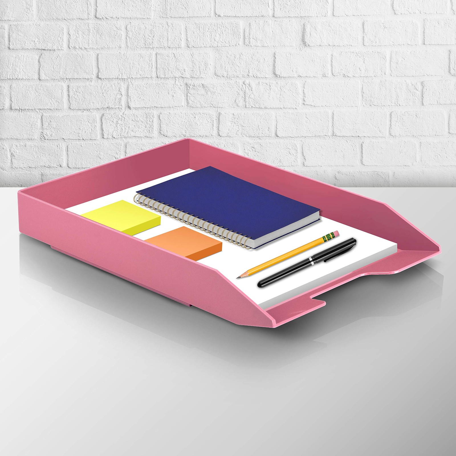 Stackable Letter Tray Front Load Letter Size Solid Pink Plastic 1 Unit