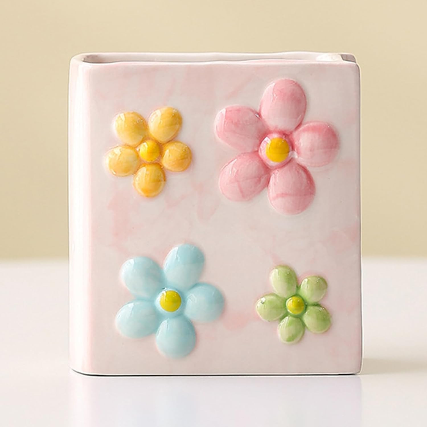 Book Vase Flower Pencil Cup Pen Holder for Office Desk Decorative Books Pink Flo
