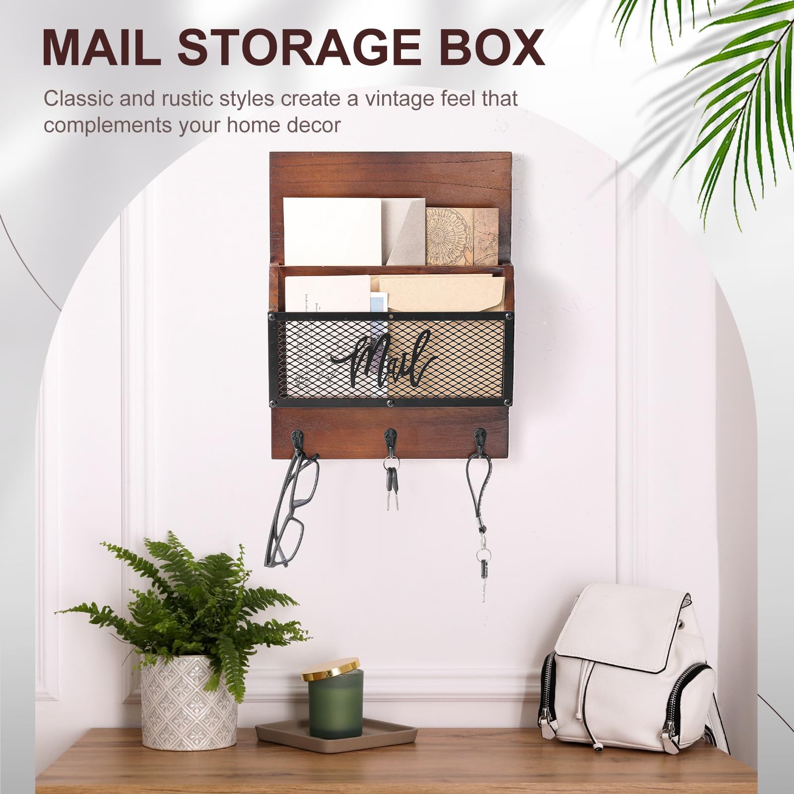 Farmhouse Organizer Wall Mounted Rustic Holder Hanging Key Sorter with 3 Hook…