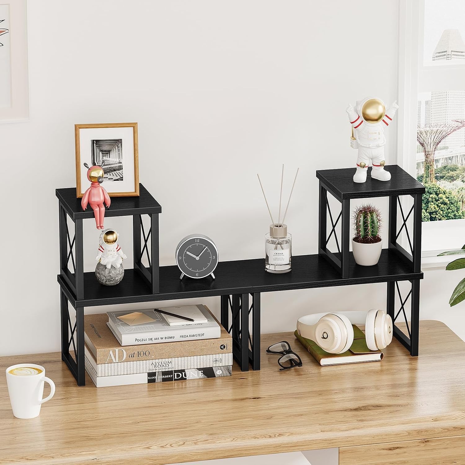 Versatile 2 Tier Desk Organizer, Freestanding Shelf – Black