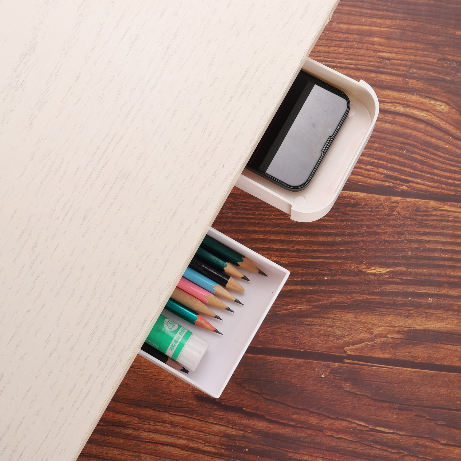 Under Table Drawer Slide Out Hidden Self-Adhesive Pencil Desk Drawer Grey