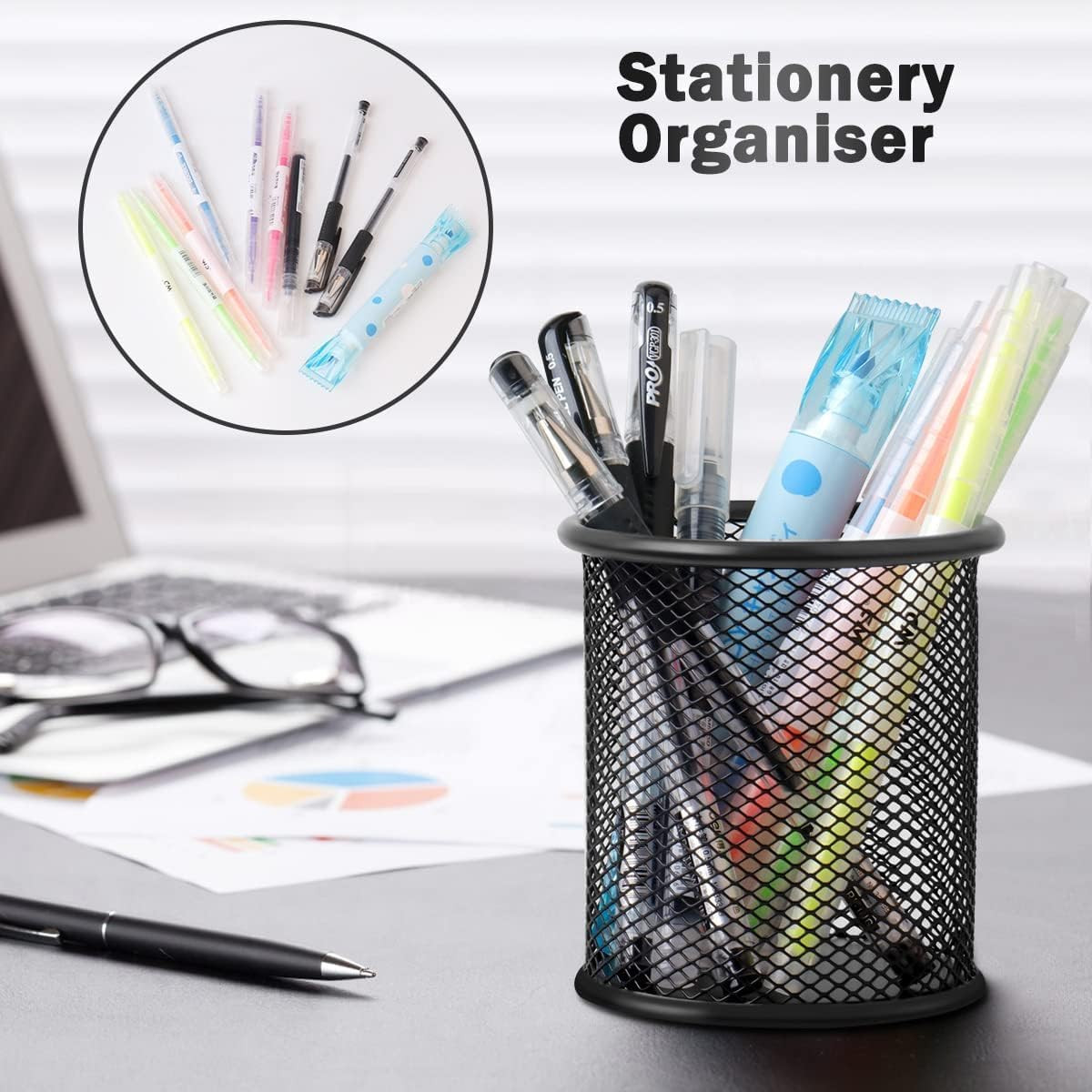 2 Pack Mesh Metal Pen Holder for Desk, 3.54×3.85IN Pencil Holder Workspace Organ