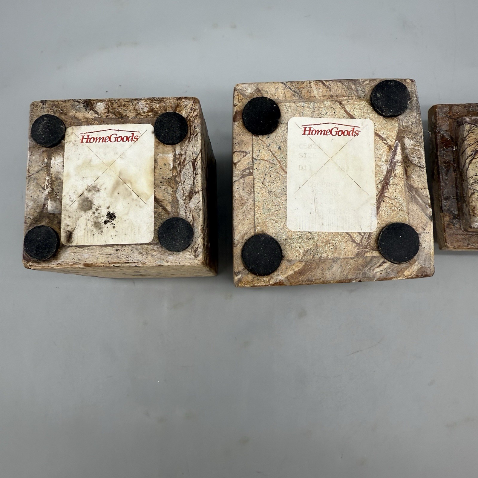 Vtg Marble Rectangle Pen Holder Trinket Box Set Brown Desktop Organizer
