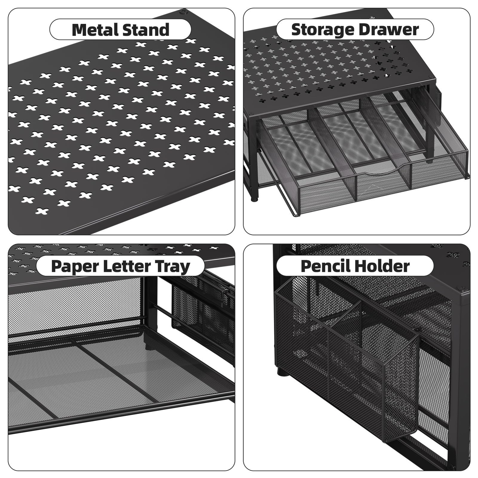 Marbrasse Metal Printer Stand for Desk with Storage Drawer and 2 Pen Black