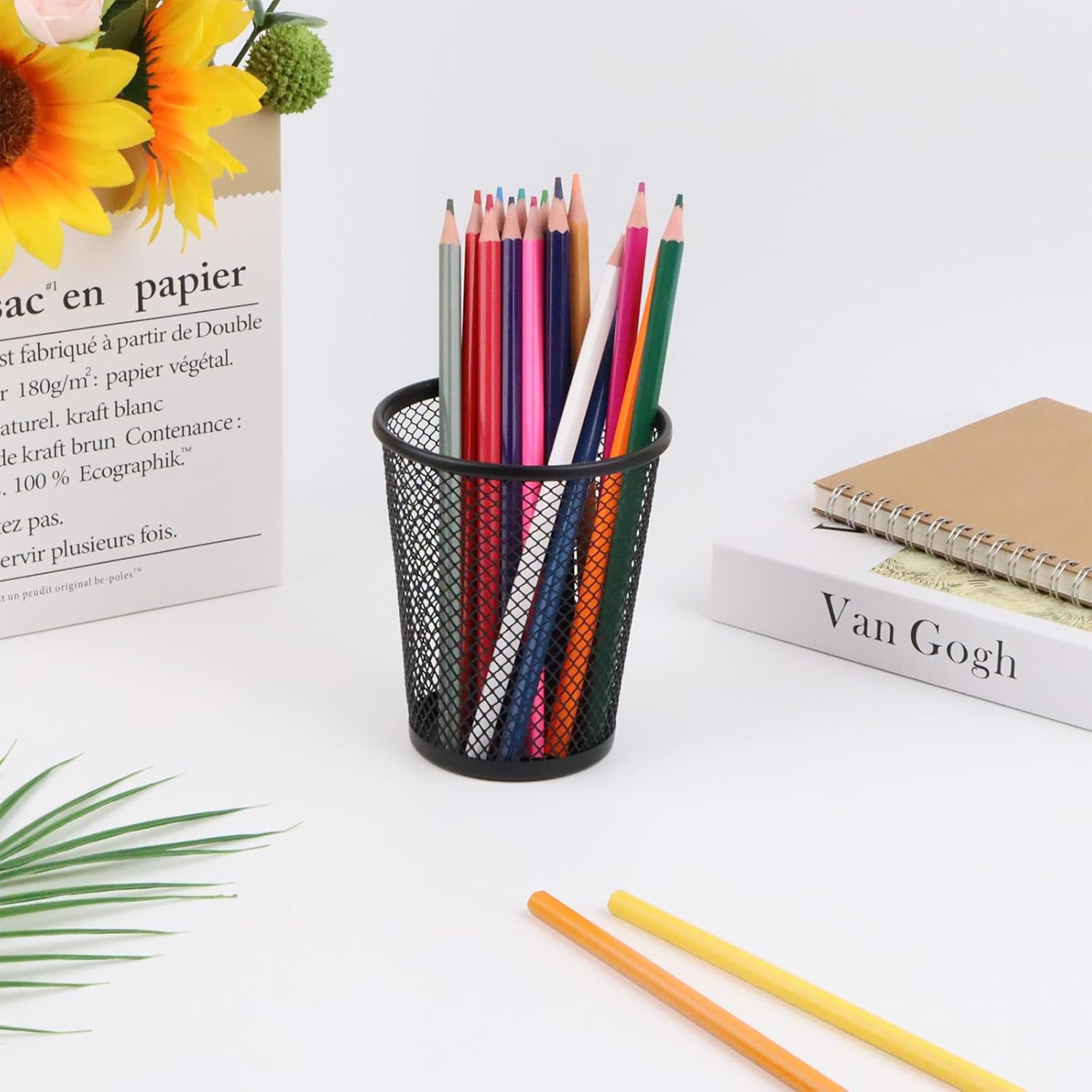 Desk Pencil Pen Holder, Wire Mesh Pen Cup Holder for Desk Organizer and Office D
