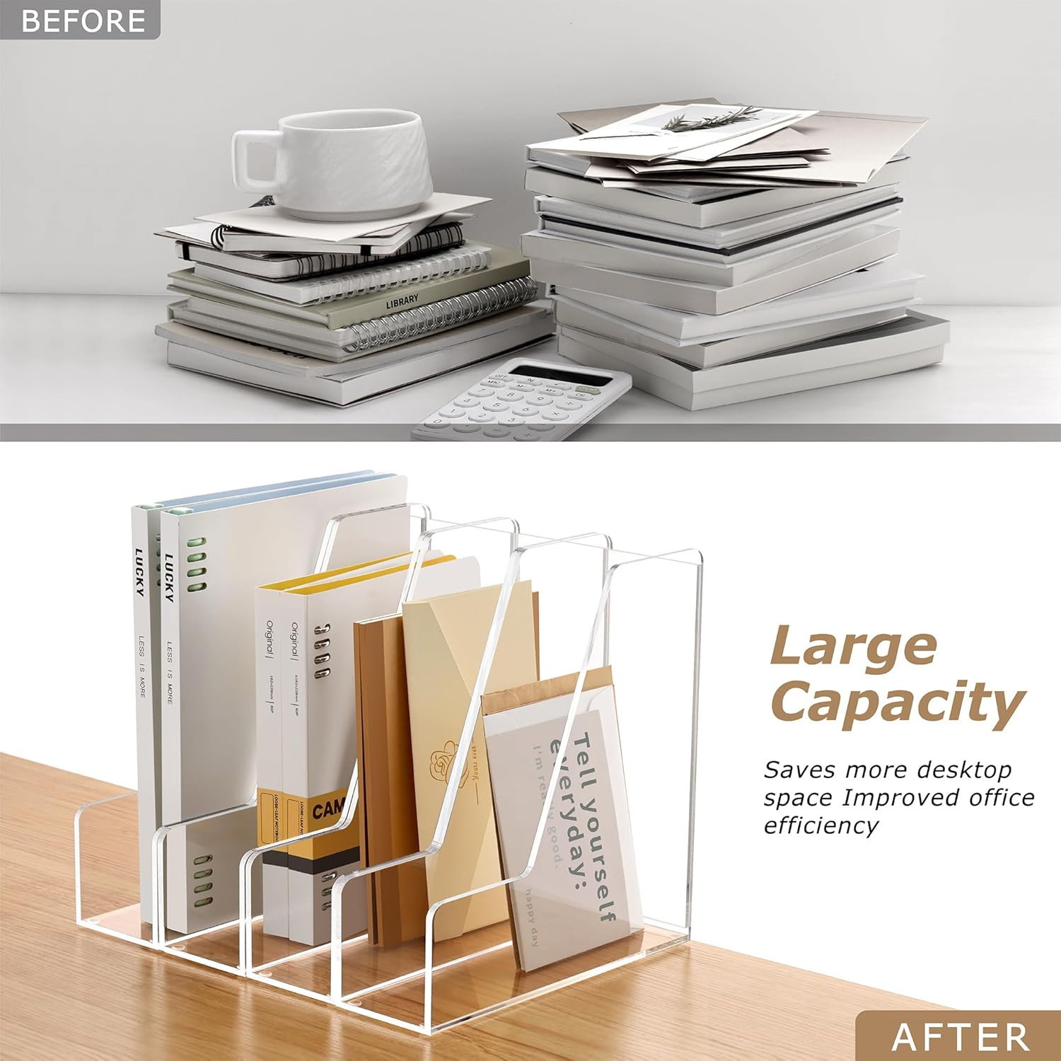 4 Pack Vertical File Holder, Acrylic Desk Organizer Magazine File Sorter for Mag