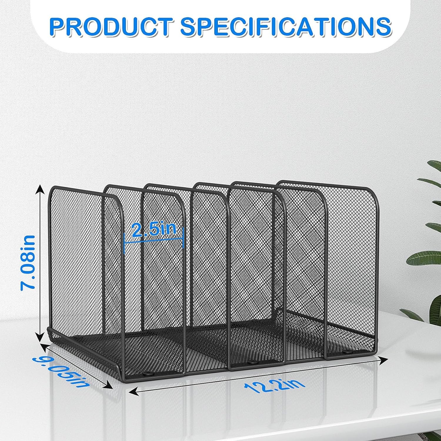 5-Section Mesh Desk File Organizer Metal Upright Desktop Rack for Documents &