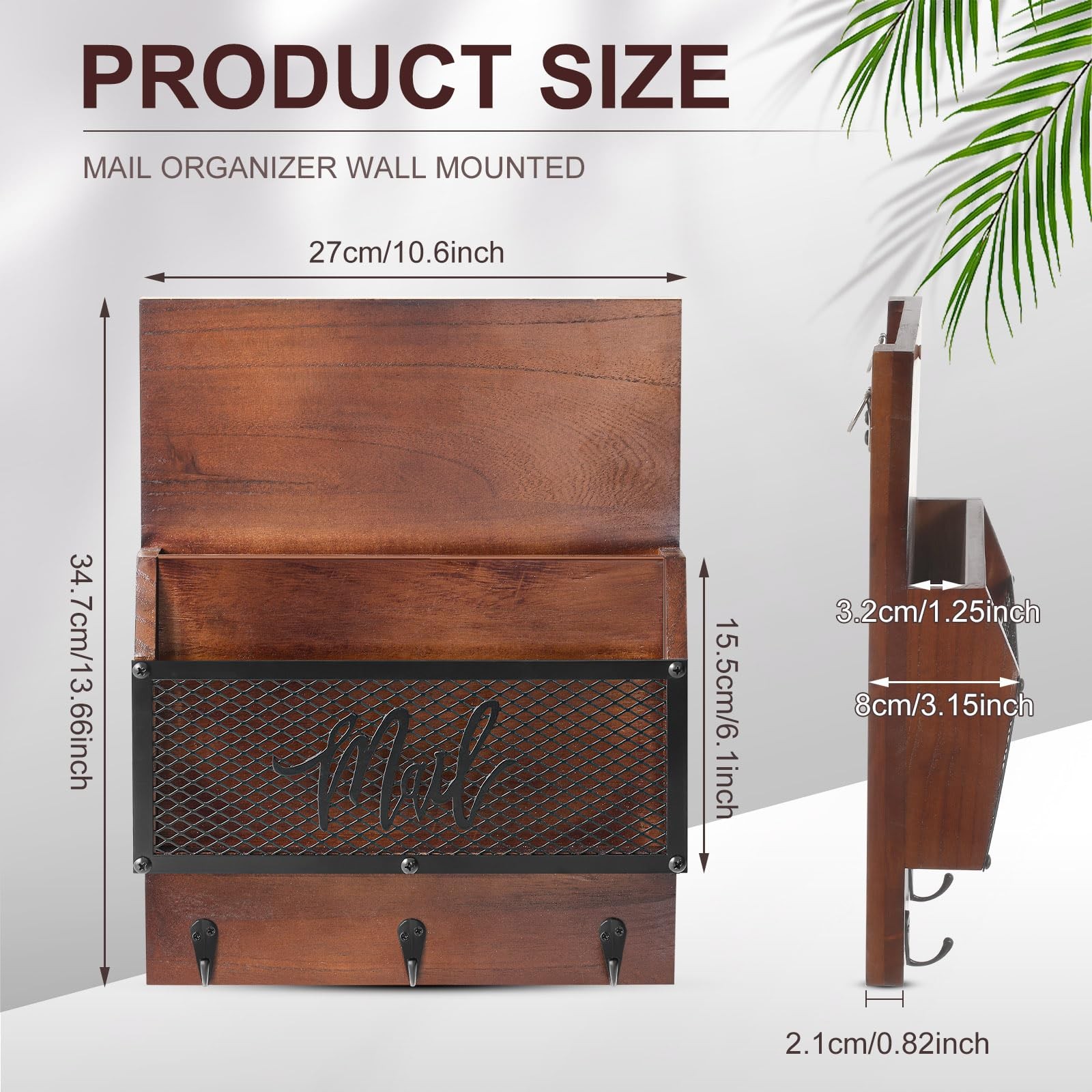Farmhouse Organizer Wall Mounted Rustic Holder Hanging Key Sorter with 3 Hook…