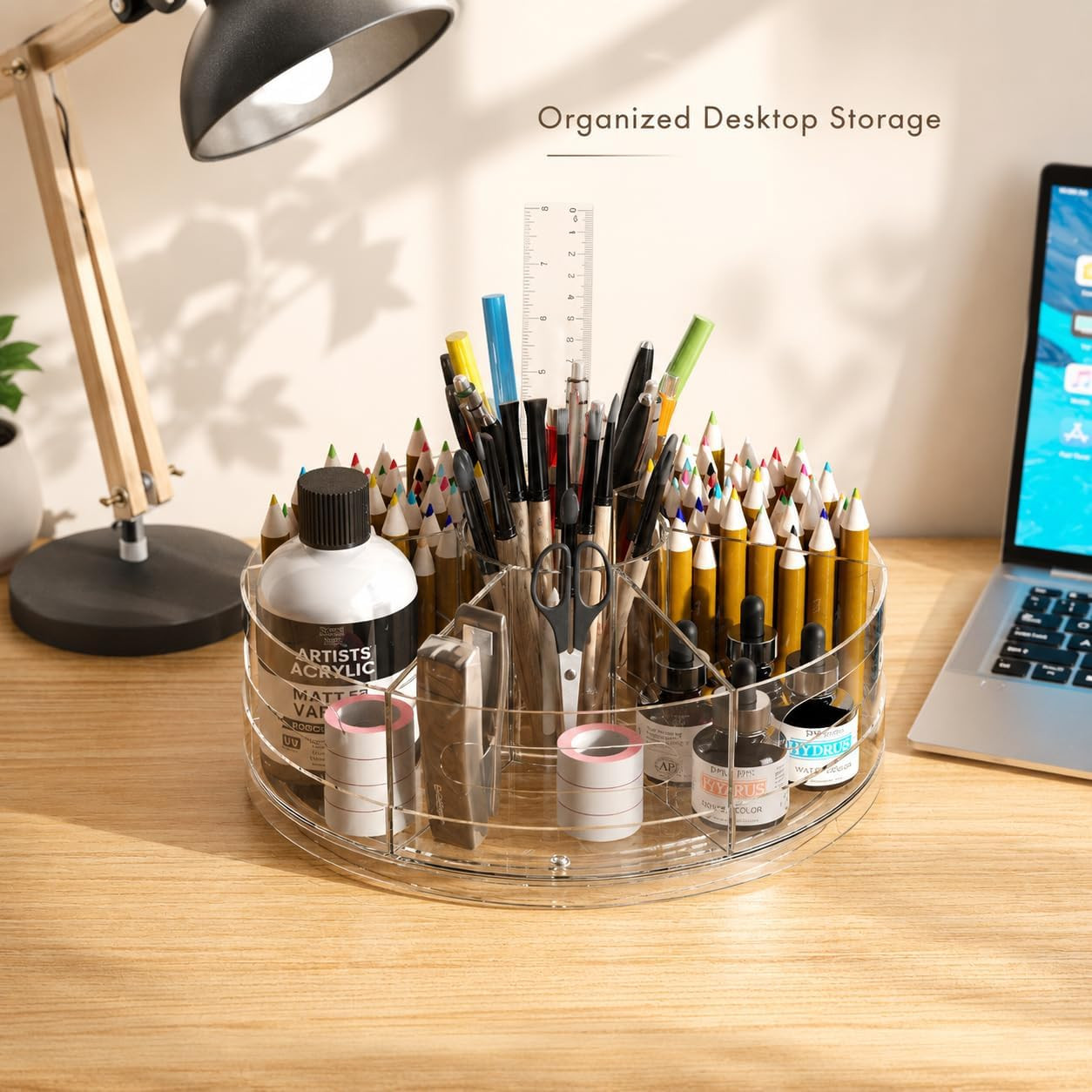 Rotating Organizer, Clear Acrylic Pen Holder and Pen Organizer for Desk, Art Sup