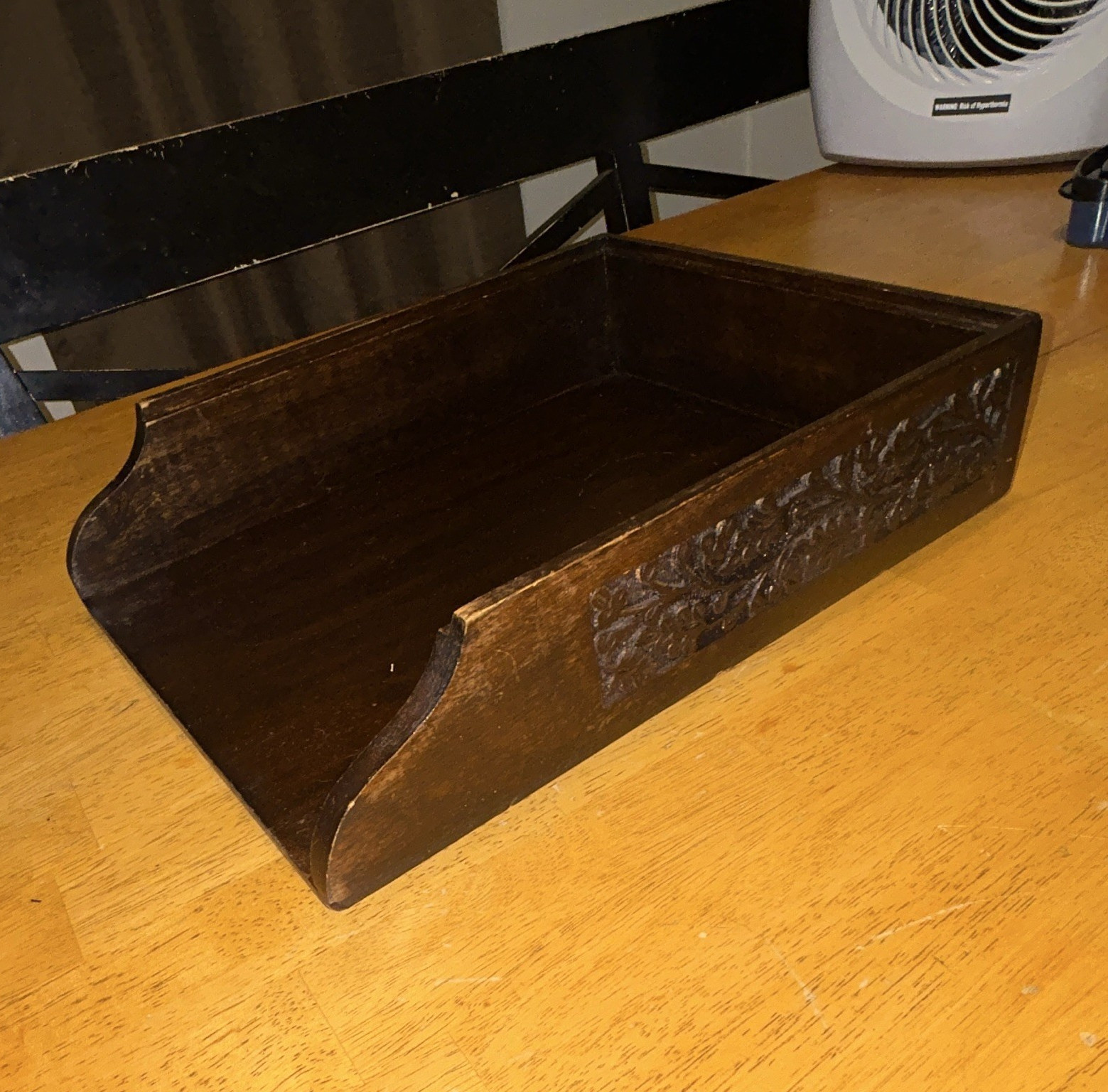 Wood Desktop Letter & Paper Tray Desk Organizer Letter Holder w/ Carved Design