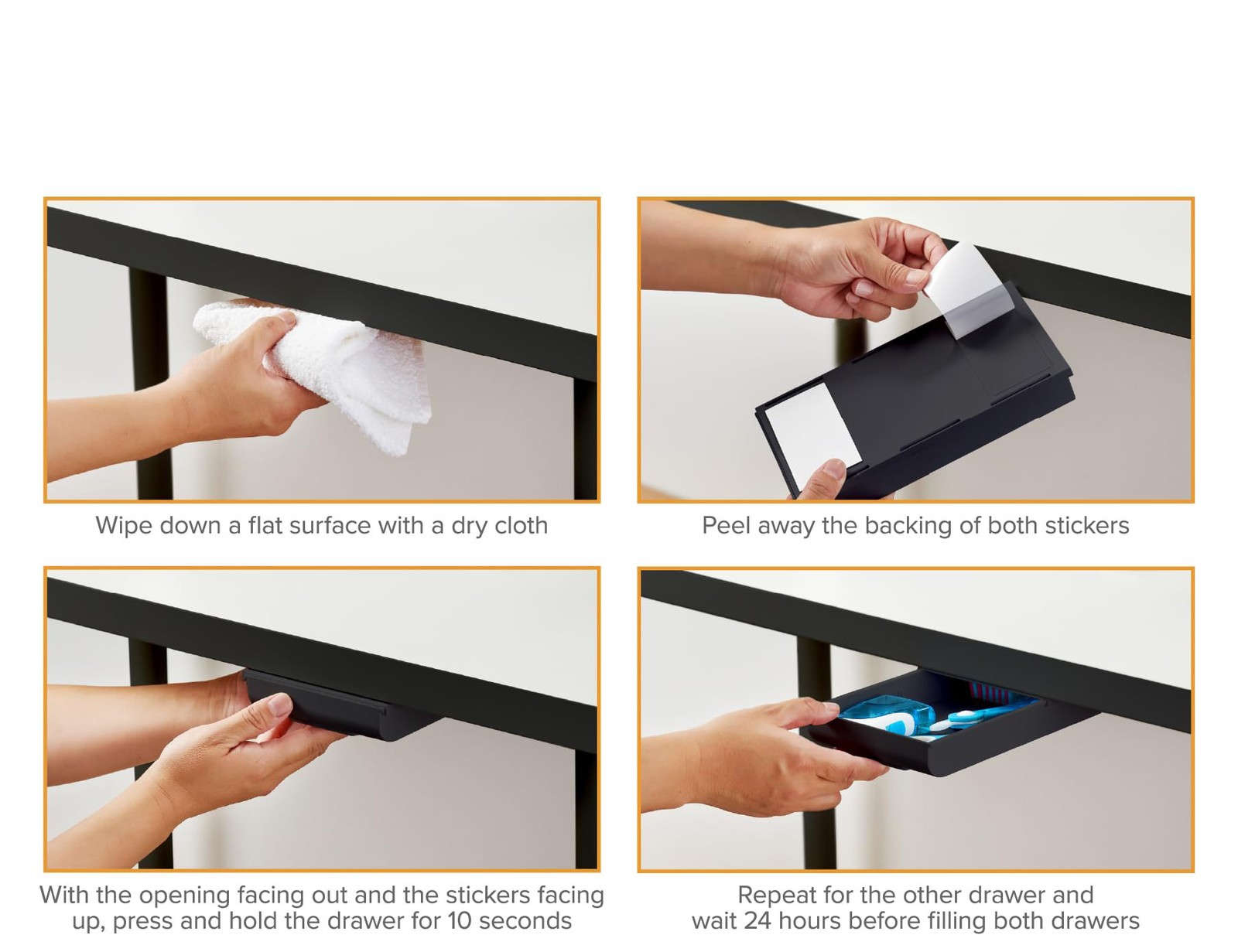 Self Adhesive Desk Drawer, 4 Adjustable Dividers, Space Saver, 2 Pack