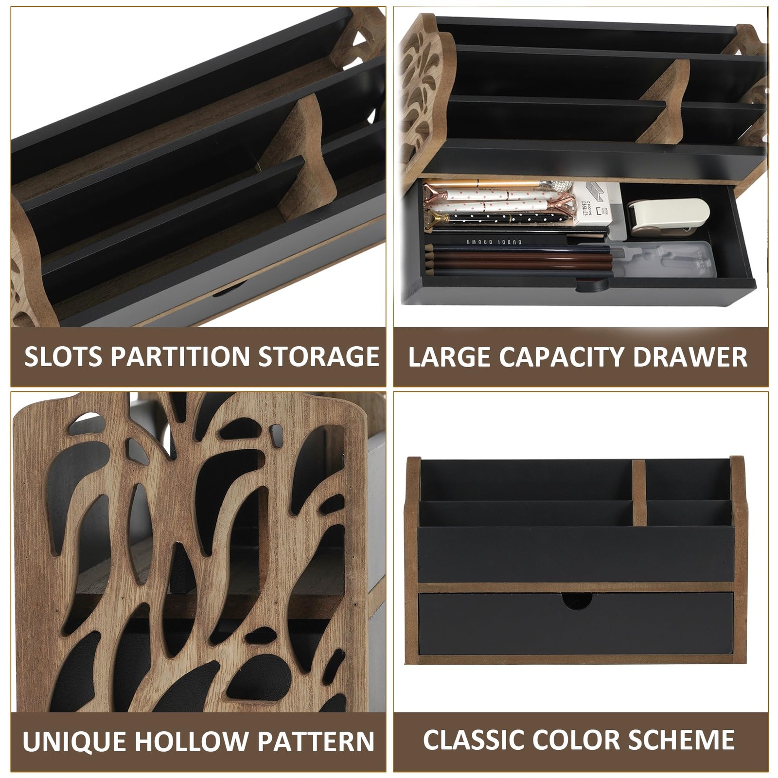 Desk Organizer with Drawer Wood File Office Mail Organizer Countertop-5 Slot …