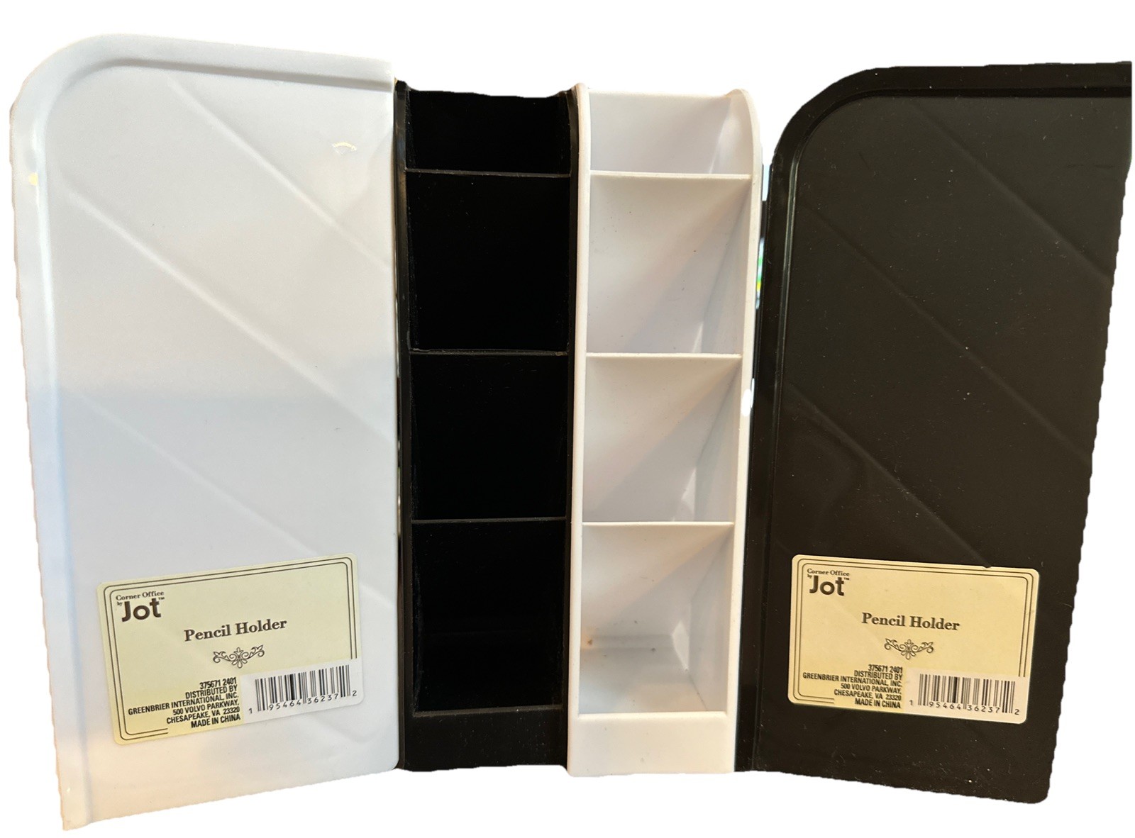 Pen Pencil Holders 4 Jot Corner Office 5 Tier Plastic Holders Black & White