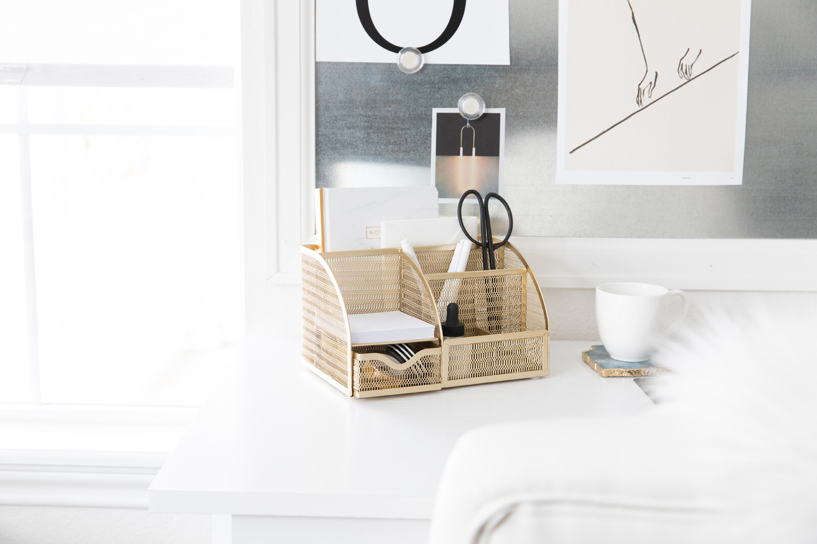Blu Monaco Unique Metal Gold Desk Organizer with Drawer